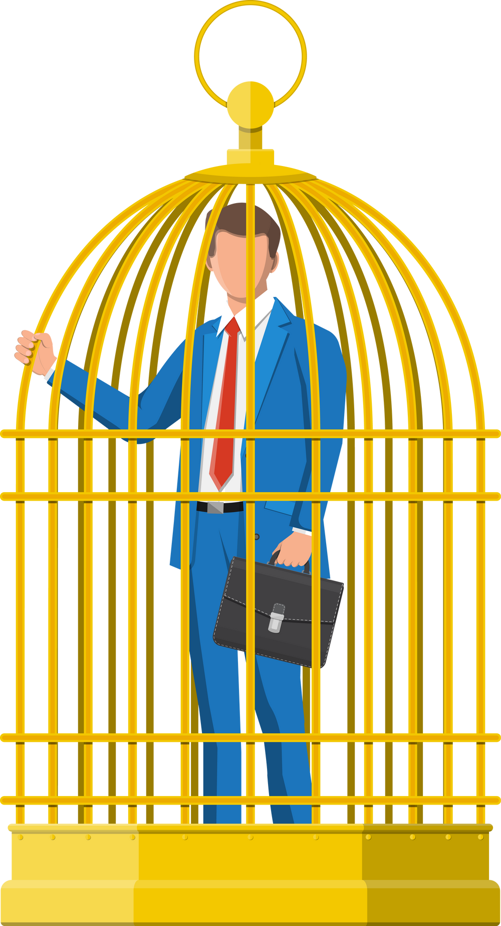 Business Man Locked in Birds Cage.